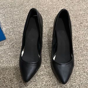 Black vegan leather padded heels